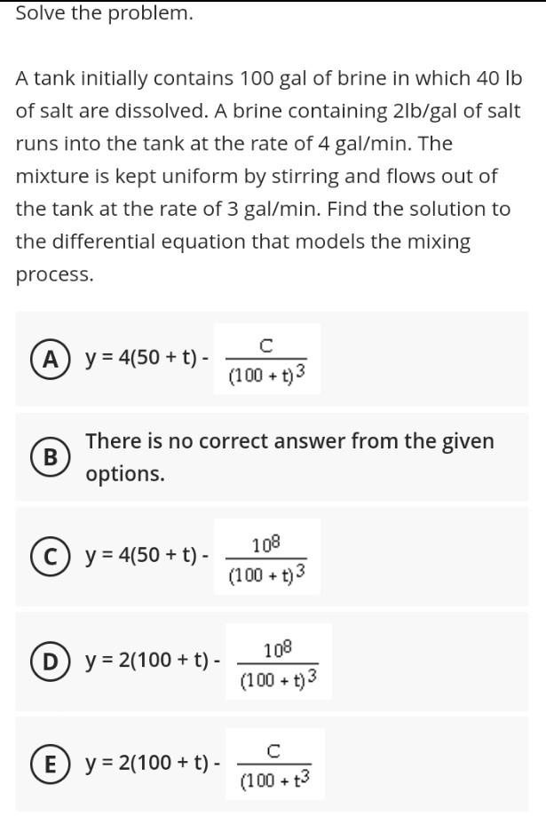 Solved Solve The Problem. A Tank Initially Contains 100 Gal | Chegg.com