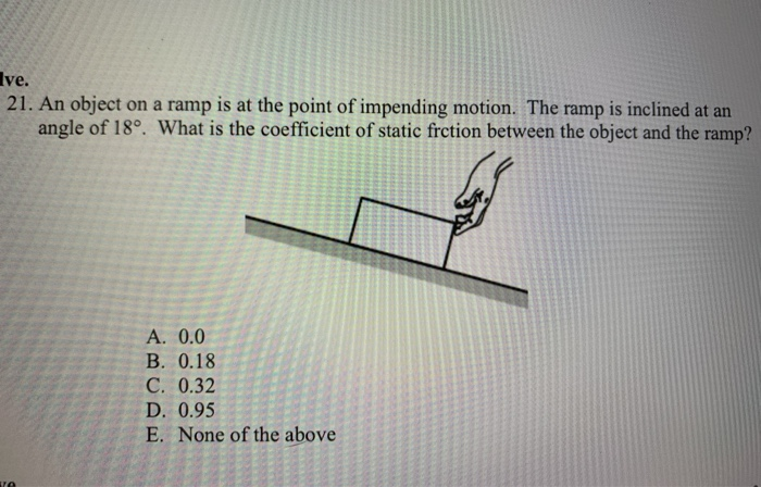 Solved Ive. 21. An object on a ramp is at the point of | Chegg.com
