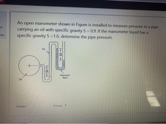 Solved An open manometer shown in Figure is installed to | Chegg.com