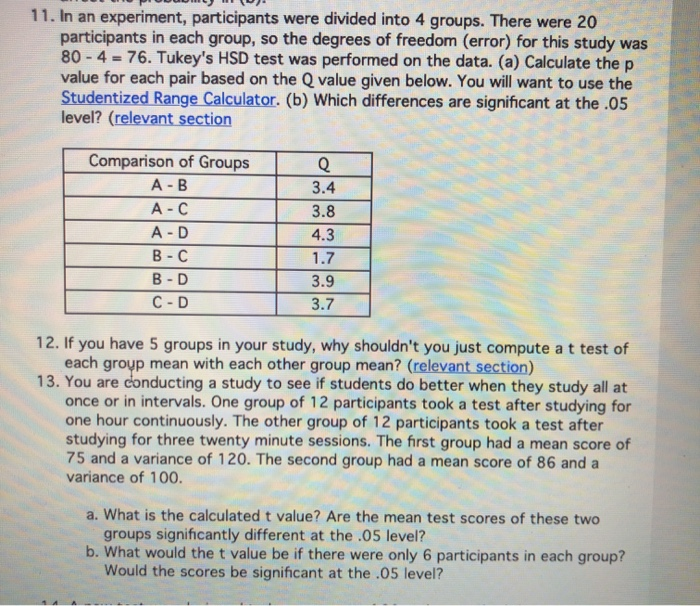 Solved 11. In an experiment, participants were divided into | Chegg.com