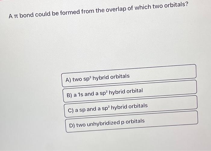Solved A π bond could be formed from the overlap of which | Chegg.com