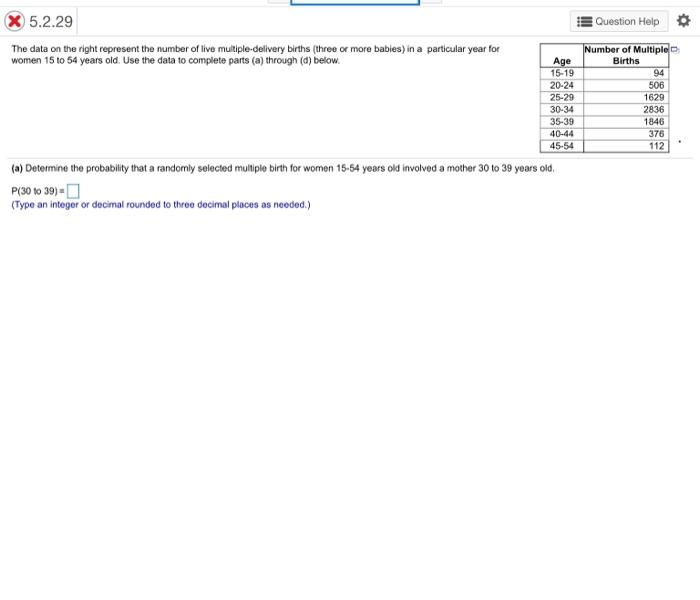 Solved Question Help 5.2.29 The Data On The Right Represent | Chegg.com