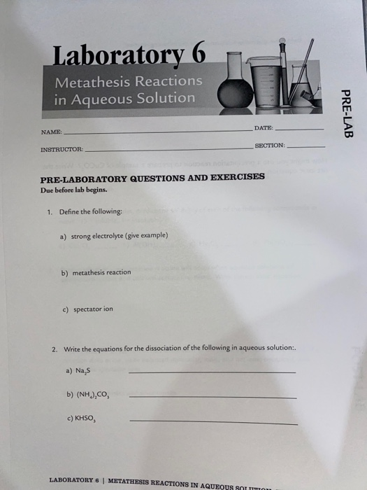 Solved Laboratory 6 Metathesis Reactions in Aqueous Solution | Chegg.com