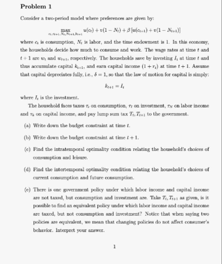 Solved Problem 1Consider A Two-period Model Where | Chegg.com