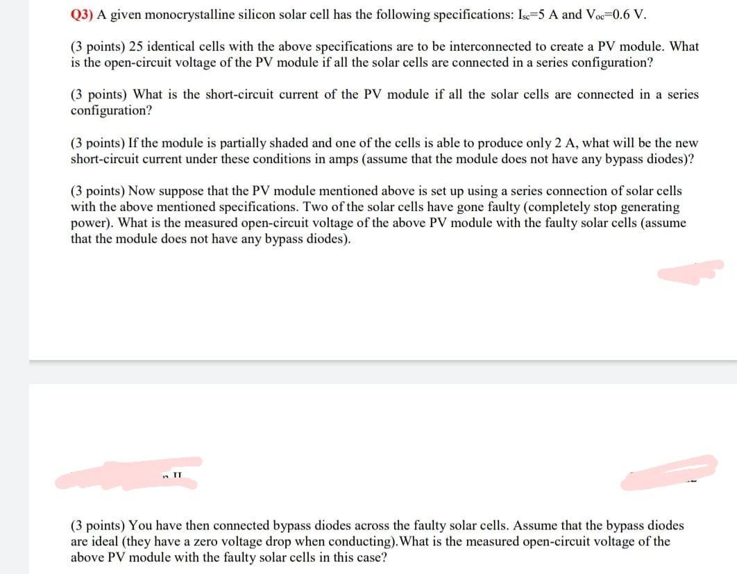 Solved (3) A given monocrystalline silicon solar cell has | Chegg.com