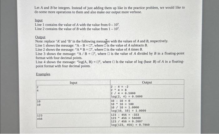 Solved Let A and B be integers. Instead of just adding them | Chegg.com