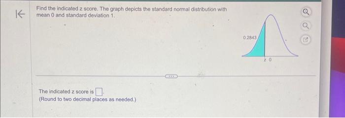 Find the indicated \( z \) score. The graph depicts the standard normal distribution with mean 0 and standard deviation 1.
Th