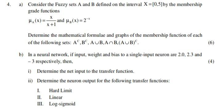 Solved A) Consider The Fuzzy Sets A And B Defined On The | Chegg.com