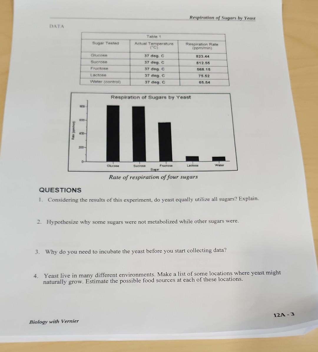 Solved Rexpiration of Sugars by Yeast Rate of respiration of