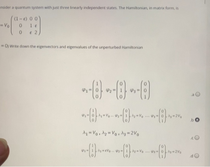 Solved nsider a quantum system with just three linearly | Chegg.com