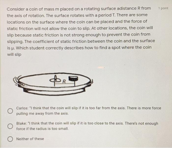 Solved 1 point Consider a coin of mass m placed on a | Chegg.com