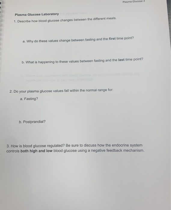 Solved Plasma Glucose 2 Plasma Glucose Laboratory 1. | Chegg.com