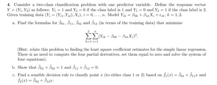 4. Consider a two-class classification problem with | Chegg.com