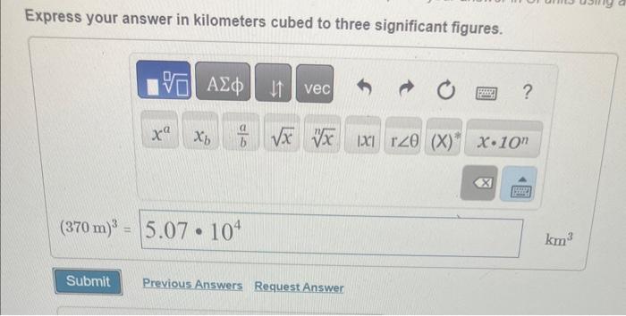 Express your answer in kilometers cubed to three significant figures.