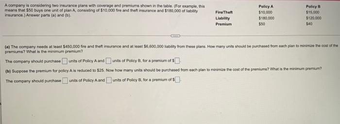 Solved A company is considering two insurance plans with | Chegg.com