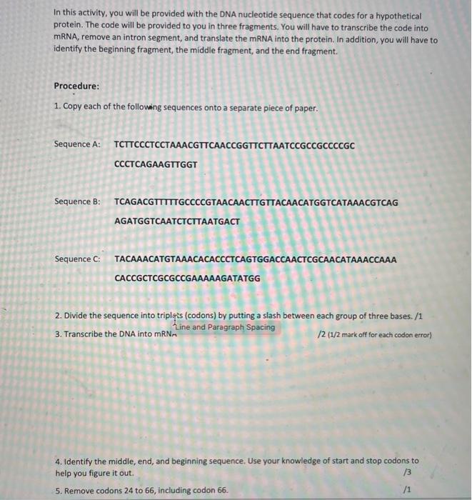 Solved In this activity, you will be provided with the DNA | Chegg.com