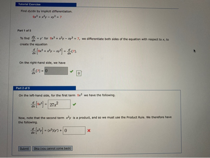 Solved Tutorial Exercise Find Dy Dx By Implicit