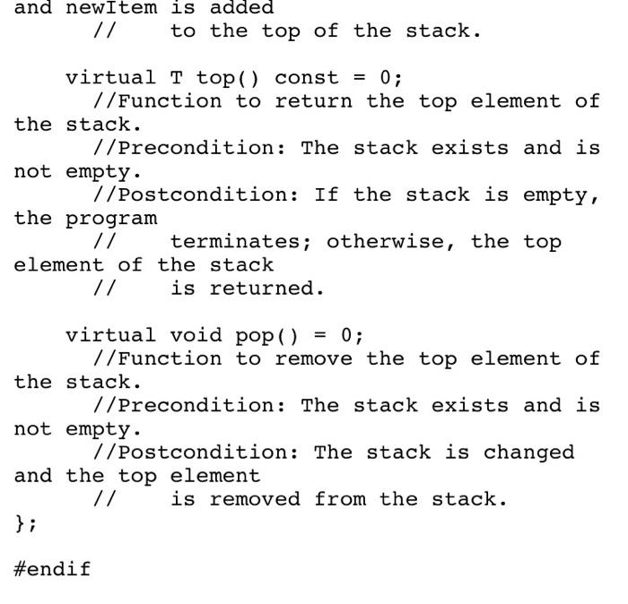 Solved //Header file stackADT.h ifndef H_StackADT define