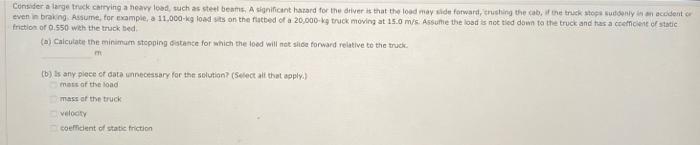 Solved Consider a large truck carrying a heavy load, such as | Chegg.com