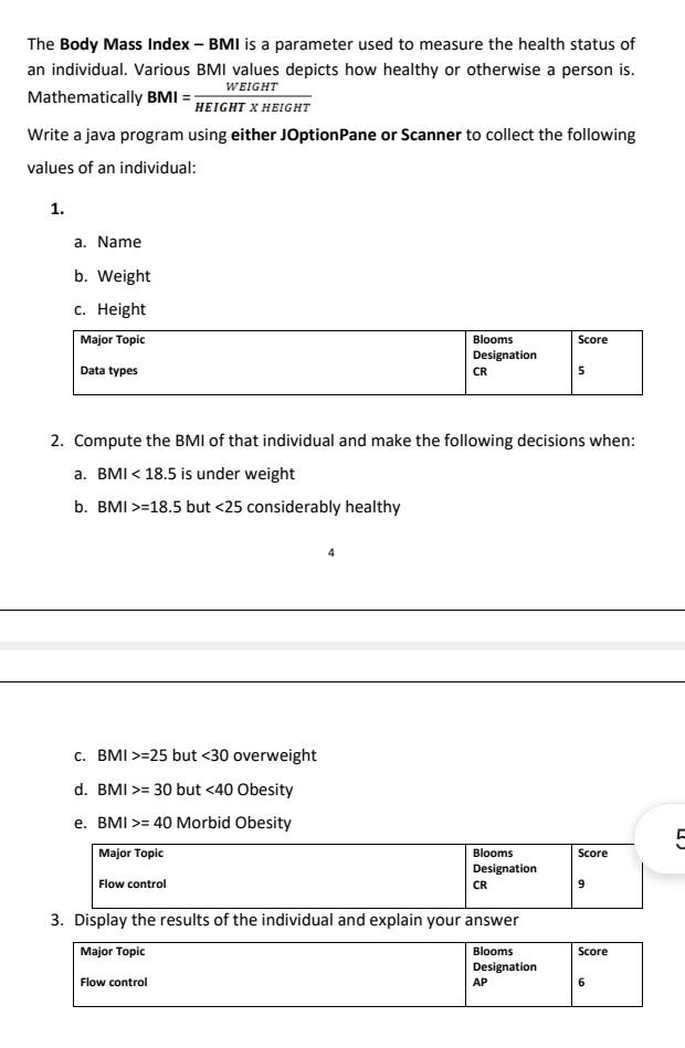 Solved The Body Mass Index - BMI is a parameter used to | Chegg.com