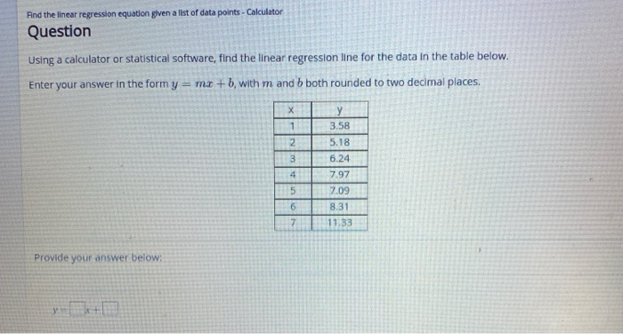 calculate linear regression equation