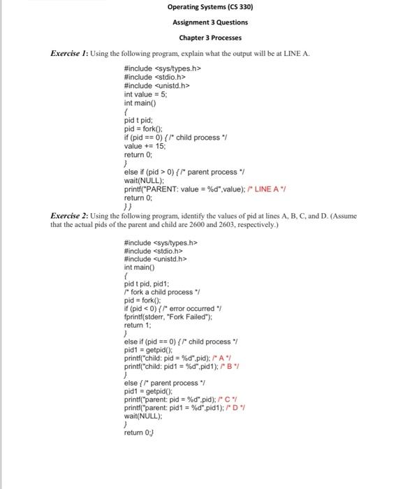 Solved Assignment 3 Questions Chapter 3 Processes Exercise | Chegg.com