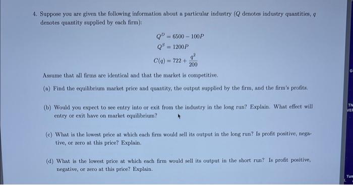 Solved 4. Suppose You Are Given The Following Information | Chegg.com