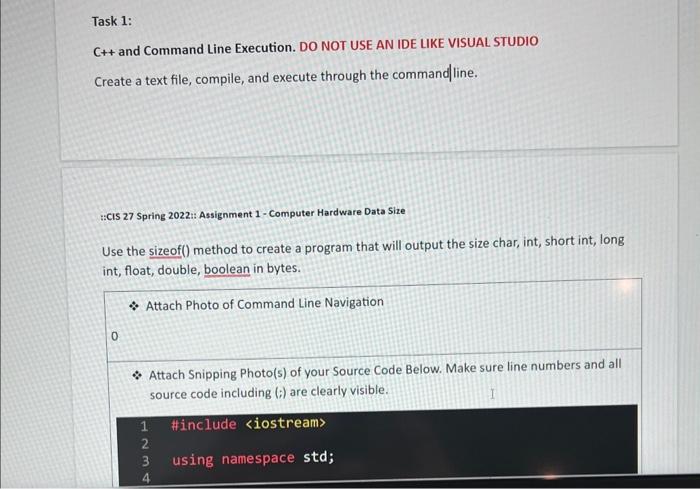 Solved Task 1: C++and Command Line Execution. DO NOT USE AN 
