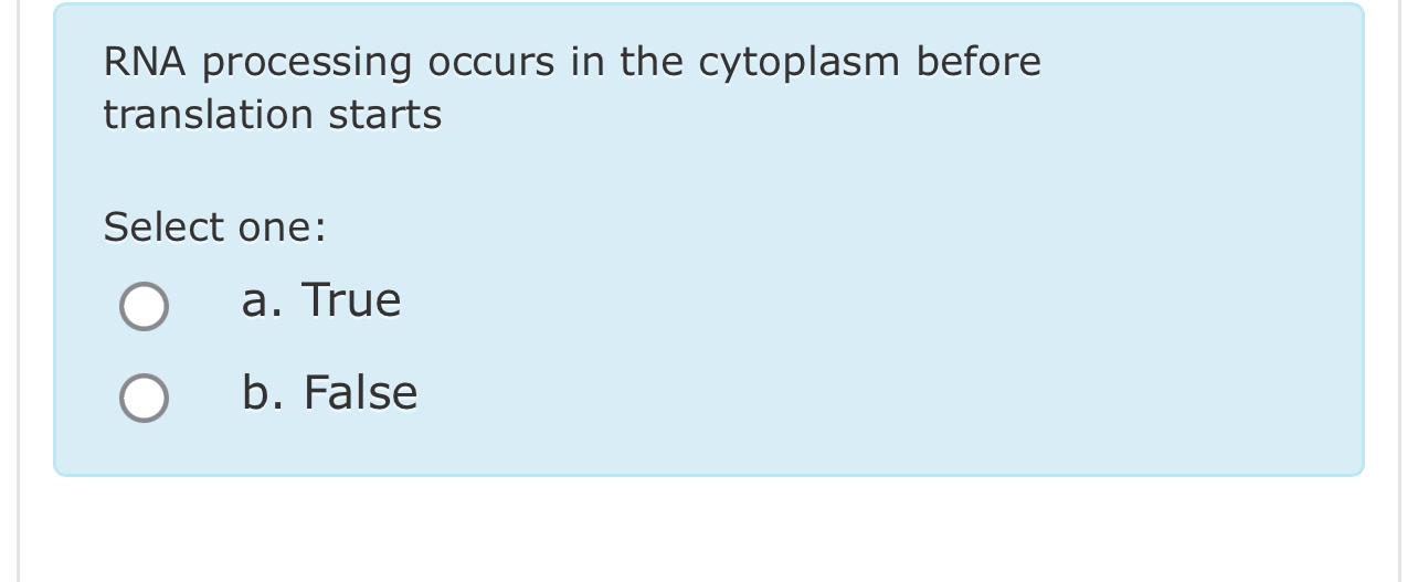 Solved RNA processing occurs in the cytoplasm before | Chegg.com