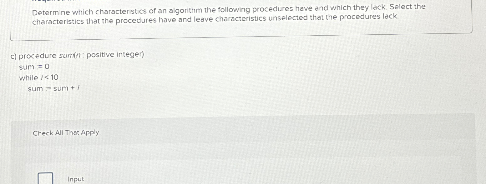 Solved Determine which characteristics of an algorithm the | Chegg.com