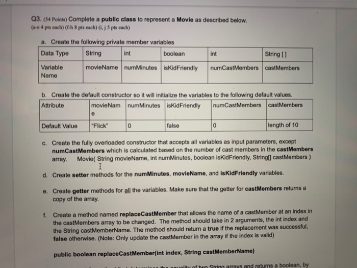 Solved Q3. (54 Points) Complete a public class to represent | Chegg.com