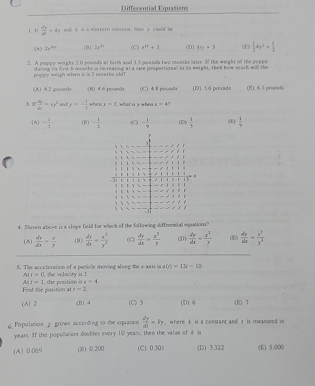 Solved Differential Equations 1 If Dtdy Ky And K Is A