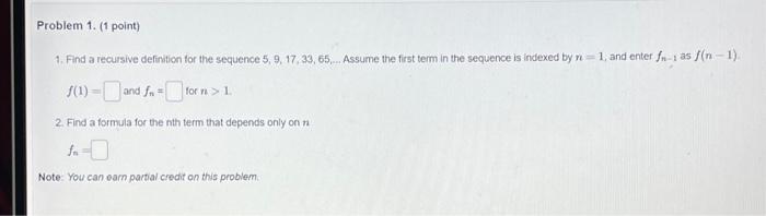 Solved Problem 1. (1 Point) 1. Find A Recursive Definition | Chegg.com