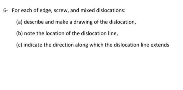 Solved 6- For each of edge, screw, and mixed dislocations: | Chegg.com