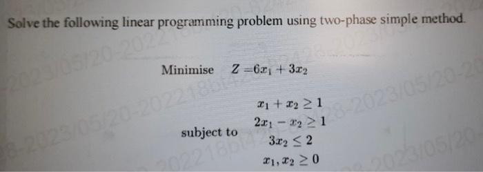 Solved Solve The Following Linear Programming Problem Using | Chegg.com