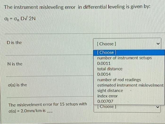 Solved The instrument misleveling error in differential | Chegg.com