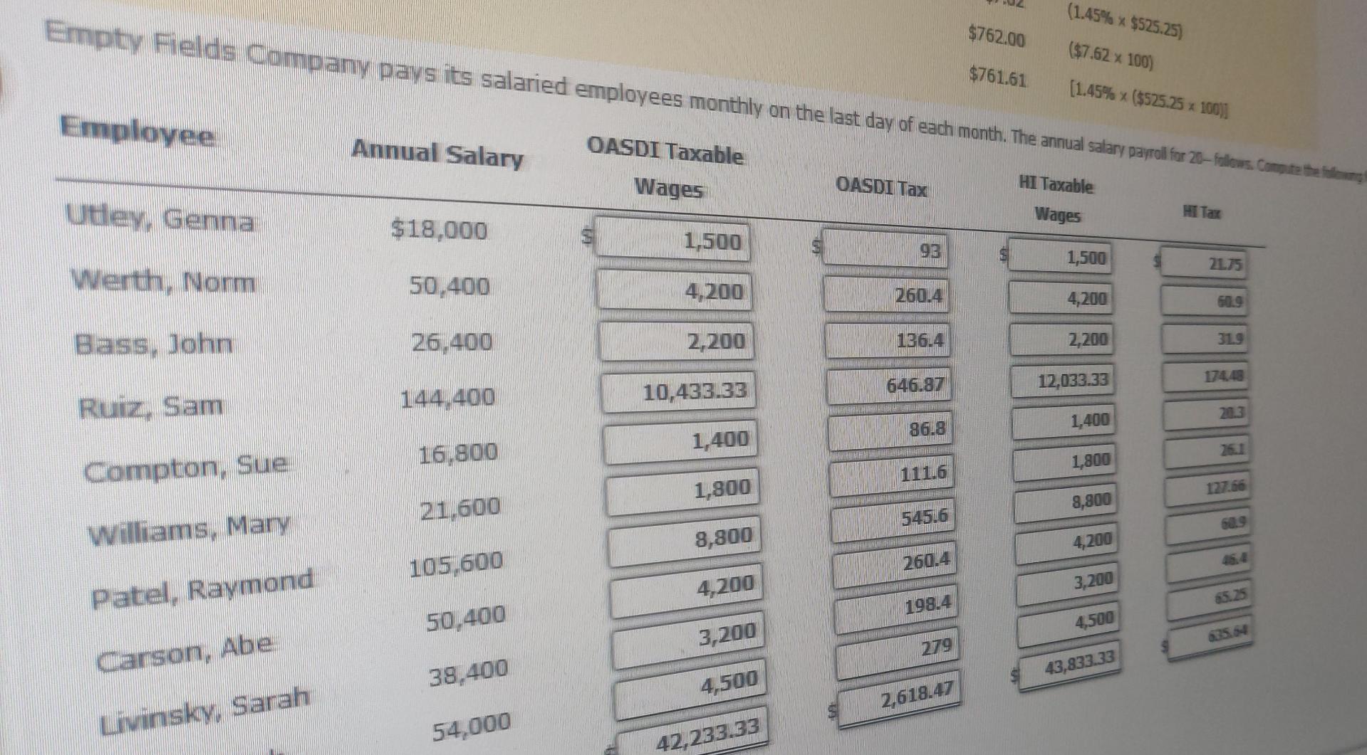 Empty Fields Company pays its salaried employees