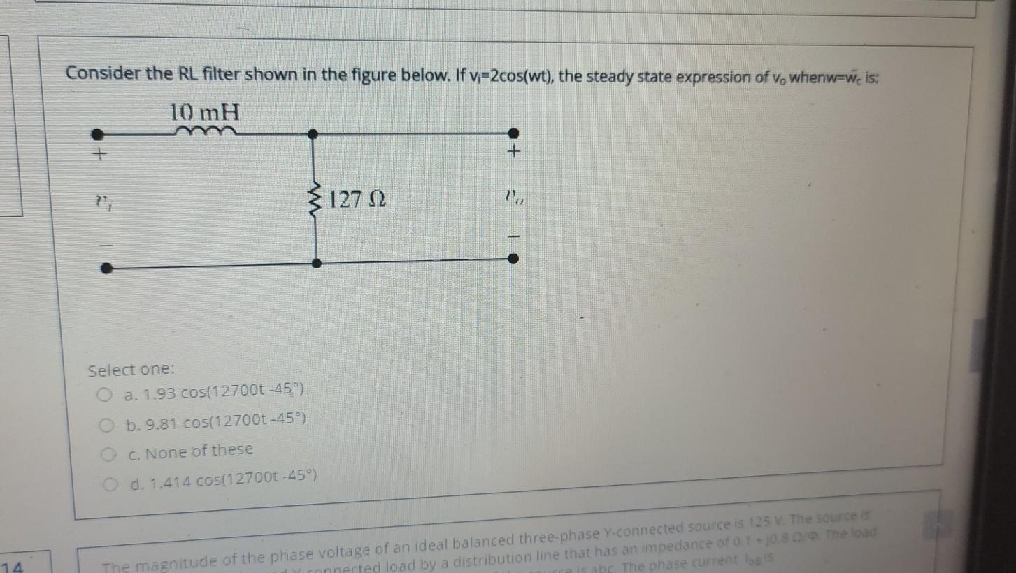 Solved Consider the RL filter shown in the figure below. If | Chegg.com