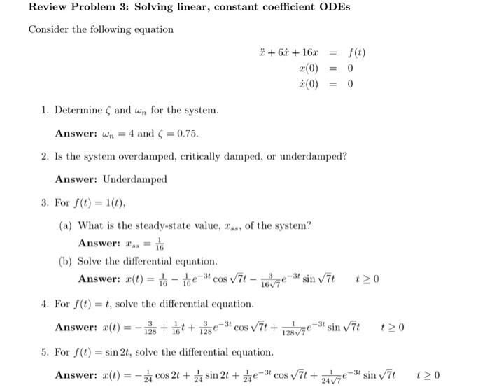 Solved Review Problem 3: Solving linear, constant | Chegg.com