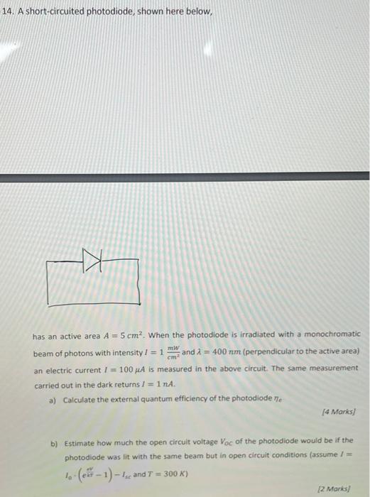 Solved 14. A shortcircuited photodiode, shown here below,