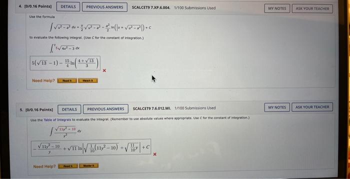 Use the formula ∫u2−a2du=2uu2−a2−2a2ln(∣∣u+u2−a2∣∣)+C | Chegg.com