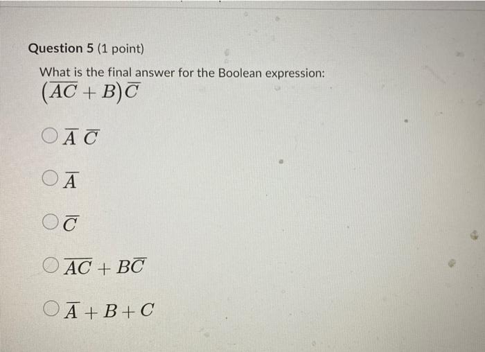 Solved Question 5 (1 point) What is the final answer for the | Chegg.com
