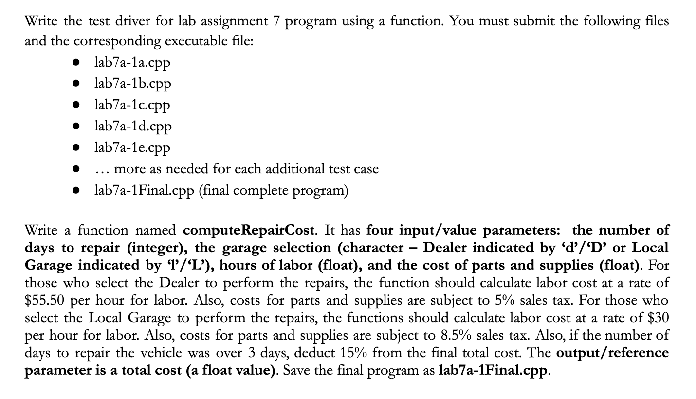lab7a assignment - using system using using lab ... Solved Write the test driver for lab assignment 7 program | Chegg.com