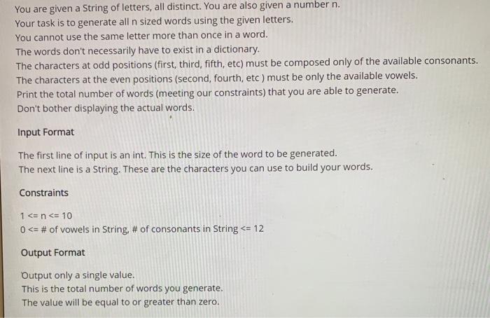 Solved You are given a string of letters, all distinct. You | Chegg.com