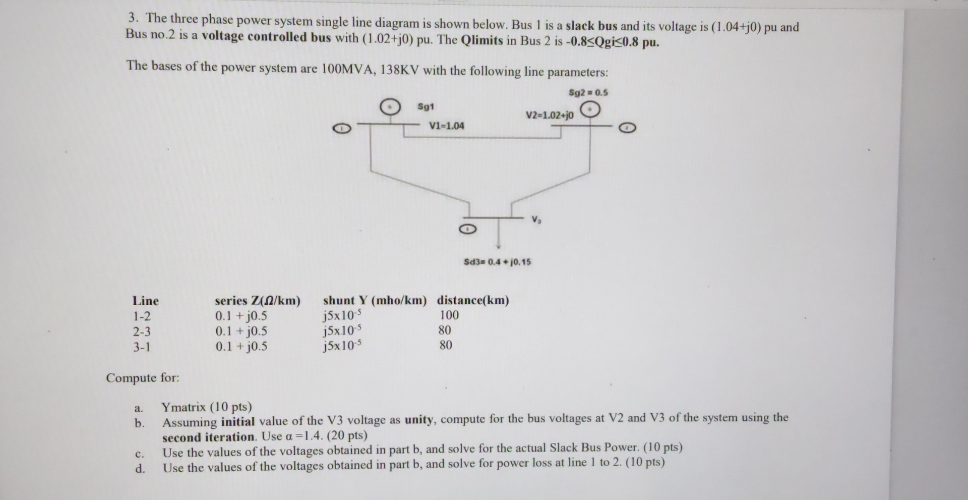 Solved The three phase power system single line diagram is | Chegg.com