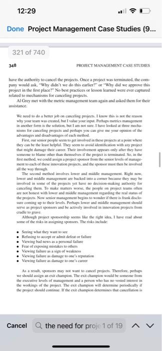 Solved Done Project Management Case Studies (9... The Need | Chegg.com