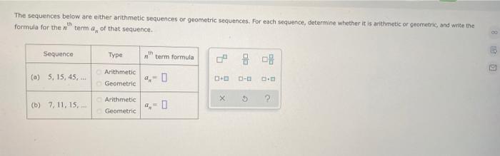 Solved The Sequences Below Are Either Arithmetic Sequences | Chegg.com