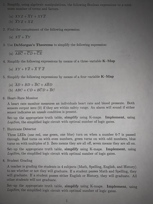 Solved 1. Simplify, using algebraic manipulations, the | Chegg.com