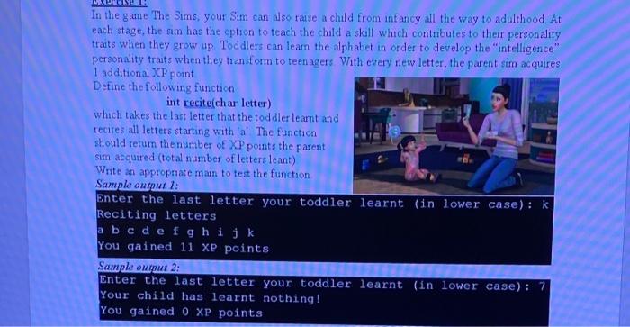 In the game The Sims, your Sim can also raise a child | Chegg.com