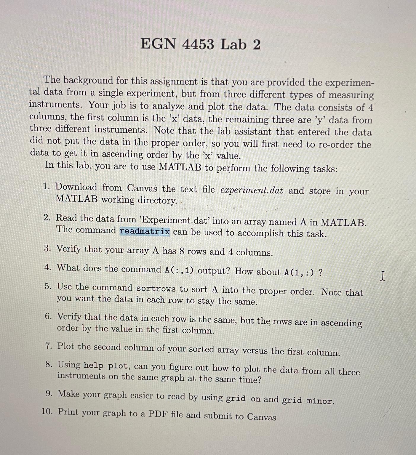 Solved EGN 4453 ﻿Lab 2The background for this assignment is | Chegg.com